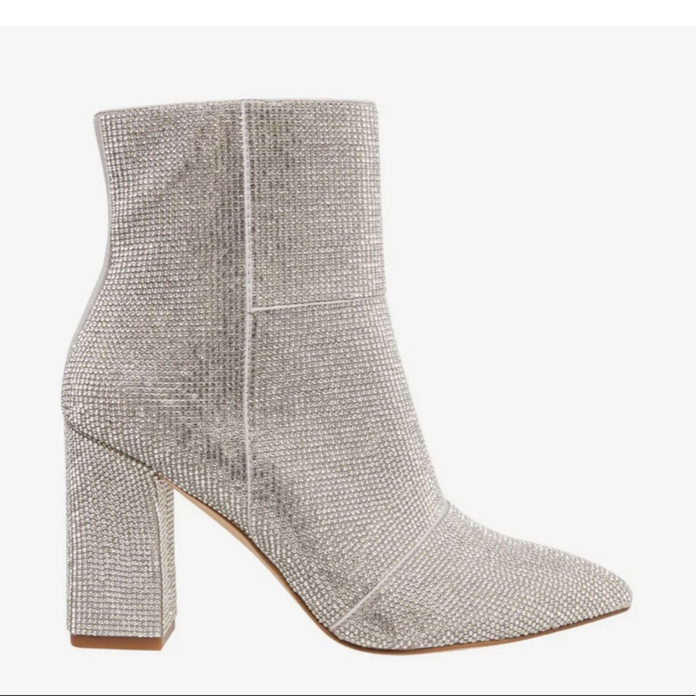 Rhinestone chic pointed toe
block heel bootie 
• 3-1/2"  heel